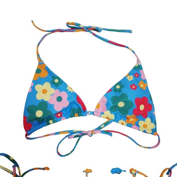 Floral Print Triangle Bikini Set Womens Adjustable Tie Straps Size M Swimsuit - Picture 3 of 5